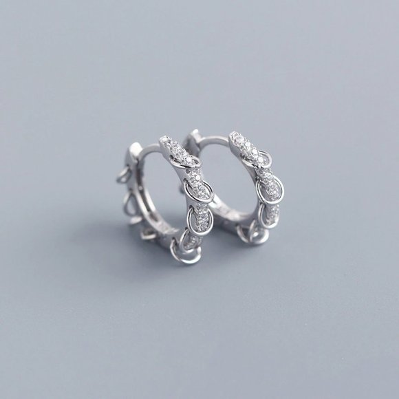 *NEW 925 Sterling Silver Diamond Hoop Earrings B - Picture 5 of 7